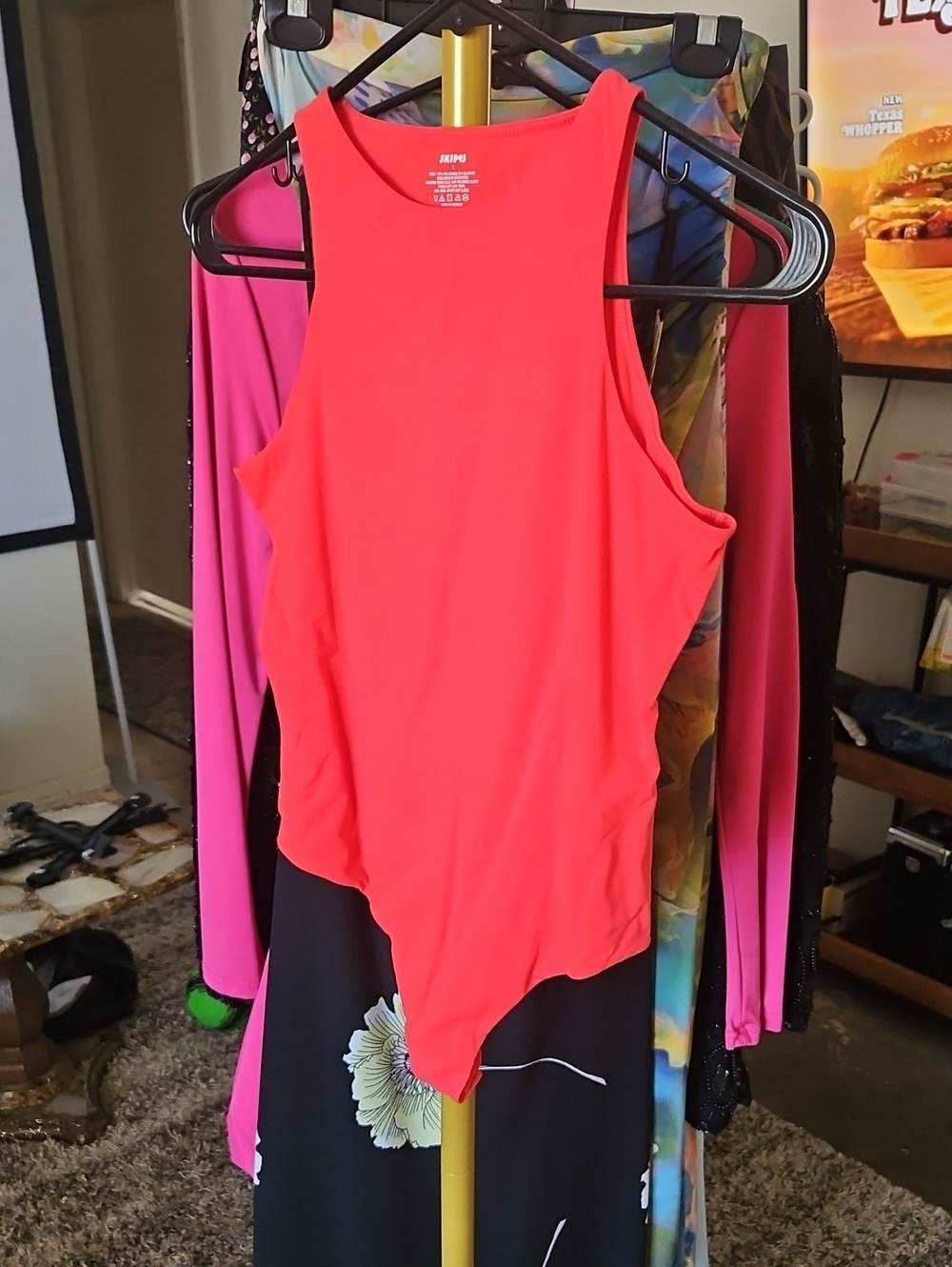 Women’s Bright Coral Sleeveless Tank Bodysuit
